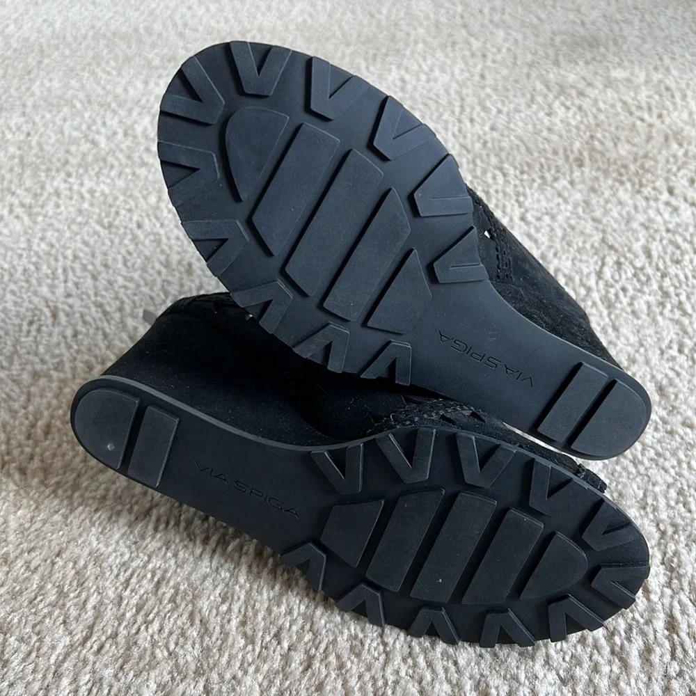 Via Spiga Black Suede Cutout Wedge Sandals